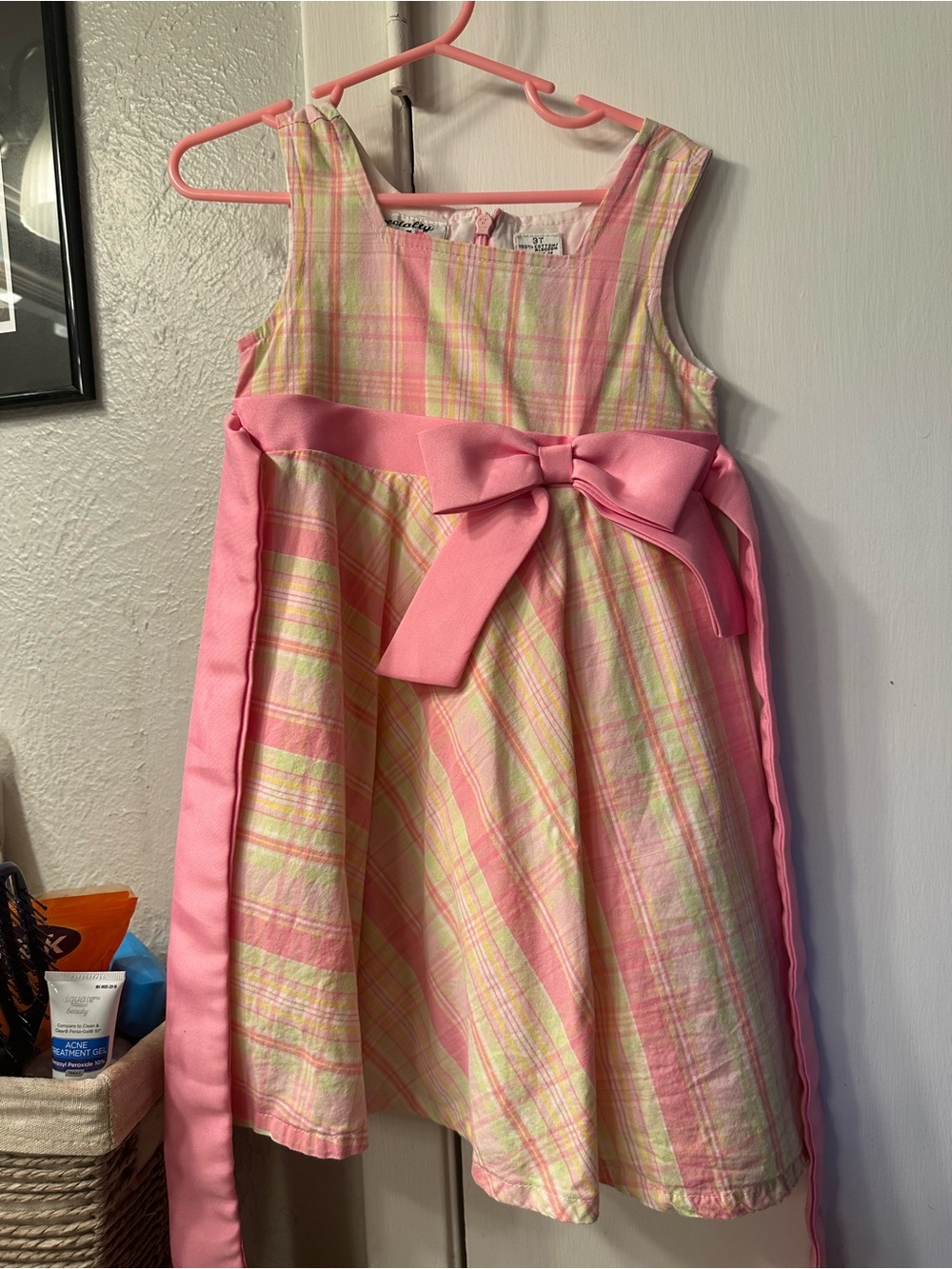 Pink Plaid Bow-Accent Girls' Dress